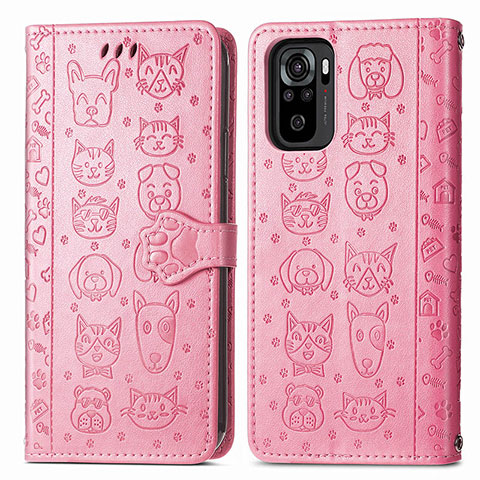 Custodia Portafoglio In Pelle Fantasia Modello Cover con Supporto S03D per Xiaomi Redmi Note 10 4G Rosa