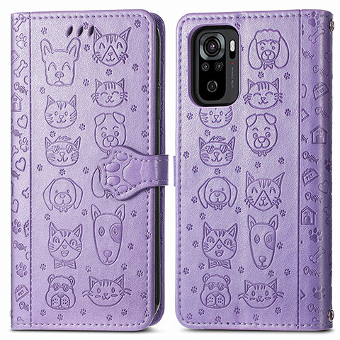 Custodia Portafoglio In Pelle Fantasia Modello Cover con Supporto S03D per Xiaomi Redmi Note 10 4G Viola