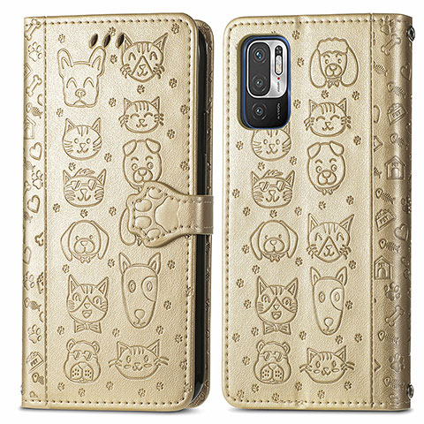 Custodia Portafoglio In Pelle Fantasia Modello Cover con Supporto S03D per Xiaomi Redmi Note 10 5G Oro