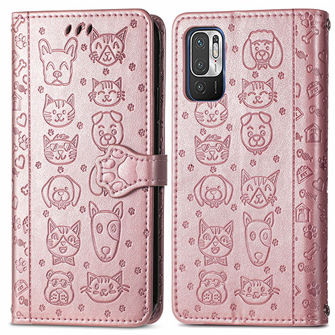 Custodia Portafoglio In Pelle Fantasia Modello Cover con Supporto S03D per Xiaomi Redmi Note 10 5G Oro Rosa
