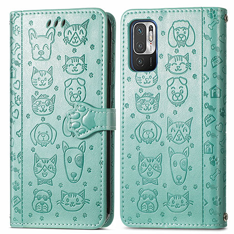 Custodia Portafoglio In Pelle Fantasia Modello Cover con Supporto S03D per Xiaomi Redmi Note 10 5G Verde