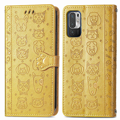 Custodia Portafoglio In Pelle Fantasia Modello Cover con Supporto S03D per Xiaomi Redmi Note 10 JE 5G Giallo