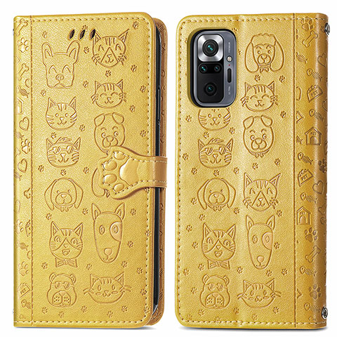 Custodia Portafoglio In Pelle Fantasia Modello Cover con Supporto S03D per Xiaomi Redmi Note 10 Pro 4G Giallo