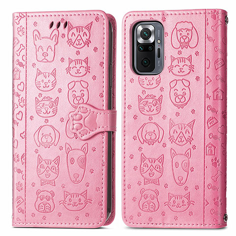 Custodia Portafoglio In Pelle Fantasia Modello Cover con Supporto S03D per Xiaomi Redmi Note 10 Pro 4G Rosa