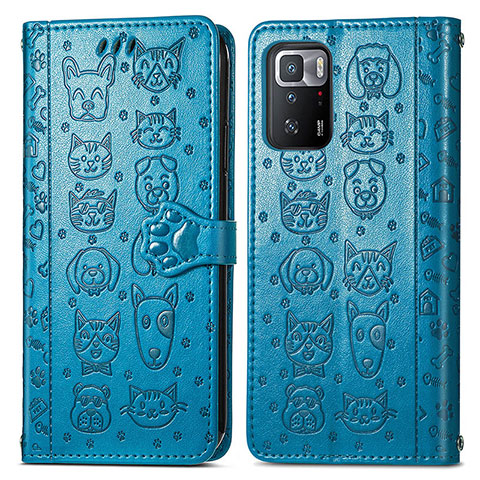 Custodia Portafoglio In Pelle Fantasia Modello Cover con Supporto S03D per Xiaomi Redmi Note 10 Pro 5G Blu