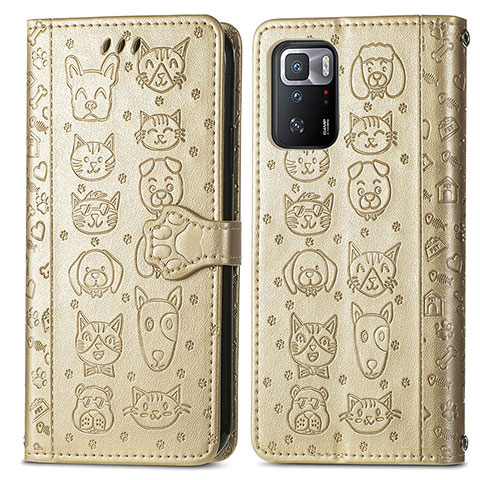 Custodia Portafoglio In Pelle Fantasia Modello Cover con Supporto S03D per Xiaomi Redmi Note 10 Pro 5G Oro