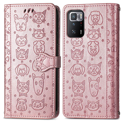 Custodia Portafoglio In Pelle Fantasia Modello Cover con Supporto S03D per Xiaomi Redmi Note 10 Pro 5G Oro Rosa