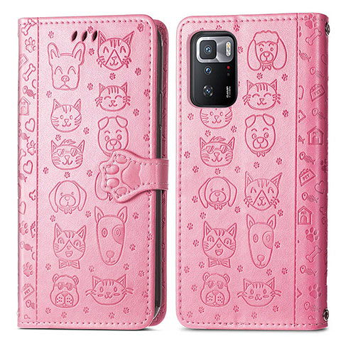 Custodia Portafoglio In Pelle Fantasia Modello Cover con Supporto S03D per Xiaomi Redmi Note 10 Pro 5G Rosa