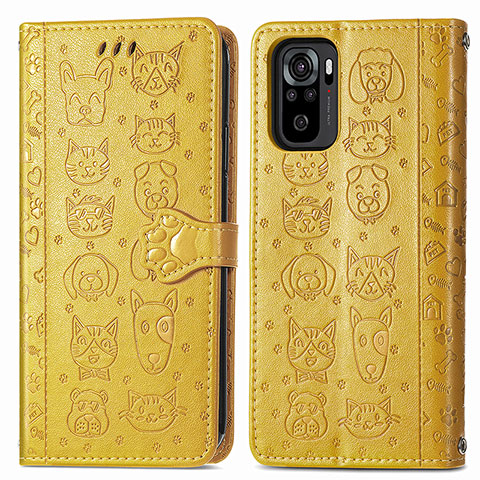 Custodia Portafoglio In Pelle Fantasia Modello Cover con Supporto S03D per Xiaomi Redmi Note 10S 4G Giallo