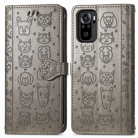 Custodia Portafoglio In Pelle Fantasia Modello Cover con Supporto S03D per Xiaomi Redmi Note 10S 4G Grigio