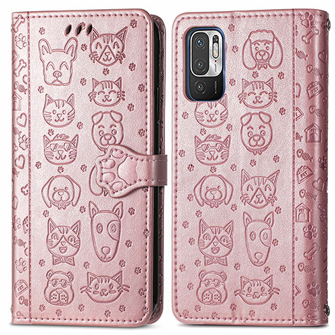 Custodia Portafoglio In Pelle Fantasia Modello Cover con Supporto S03D per Xiaomi Redmi Note 10T 5G Oro Rosa