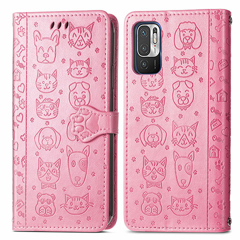 Custodia Portafoglio In Pelle Fantasia Modello Cover con Supporto S03D per Xiaomi Redmi Note 10T 5G Rosa