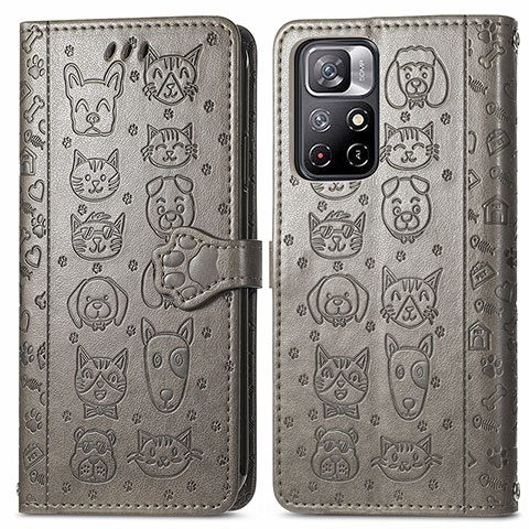 Custodia Portafoglio In Pelle Fantasia Modello Cover con Supporto S03D per Xiaomi Redmi Note 11 5G Grigio