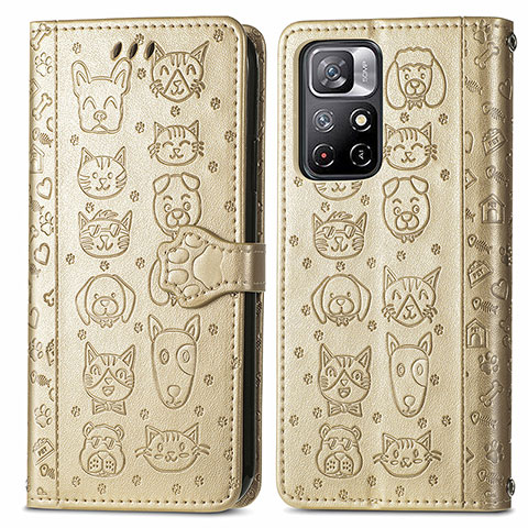 Custodia Portafoglio In Pelle Fantasia Modello Cover con Supporto S03D per Xiaomi Redmi Note 11 5G Oro