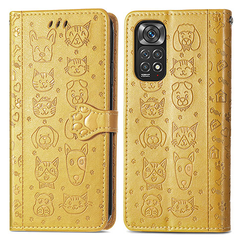 Custodia Portafoglio In Pelle Fantasia Modello Cover con Supporto S03D per Xiaomi Redmi Note 11 Pro 4G Giallo