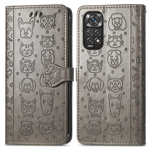 Custodia Portafoglio In Pelle Fantasia Modello Cover con Supporto S03D per Xiaomi Redmi Note 11 Pro 4G Grigio