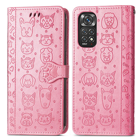 Custodia Portafoglio In Pelle Fantasia Modello Cover con Supporto S03D per Xiaomi Redmi Note 11 Pro 5G Rosa