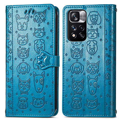 Custodia Portafoglio In Pelle Fantasia Modello Cover con Supporto S03D per Xiaomi Redmi Note 11 Pro+ Plus 5G Blu