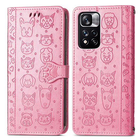 Custodia Portafoglio In Pelle Fantasia Modello Cover con Supporto S03D per Xiaomi Redmi Note 11 Pro+ Plus 5G Rosa