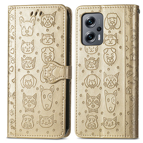 Custodia Portafoglio In Pelle Fantasia Modello Cover con Supporto S03D per Xiaomi Redmi Note 11T Pro+ Plus 5G Oro