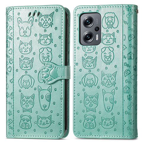 Custodia Portafoglio In Pelle Fantasia Modello Cover con Supporto S03D per Xiaomi Redmi Note 11T Pro+ Plus 5G Verde