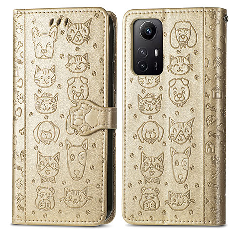 Custodia Portafoglio In Pelle Fantasia Modello Cover con Supporto S03D per Xiaomi Redmi Note 12S Oro