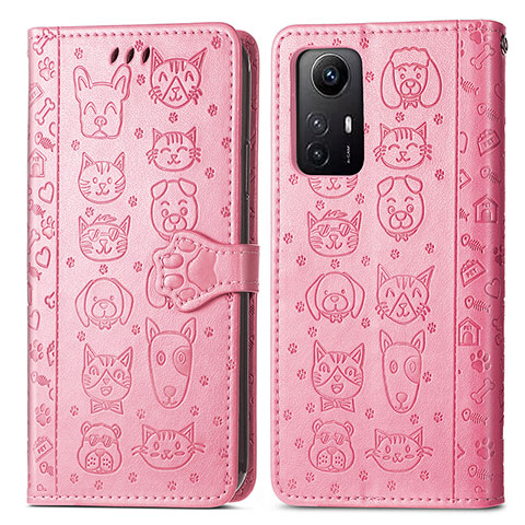 Custodia Portafoglio In Pelle Fantasia Modello Cover con Supporto S03D per Xiaomi Redmi Note 12S Rosa