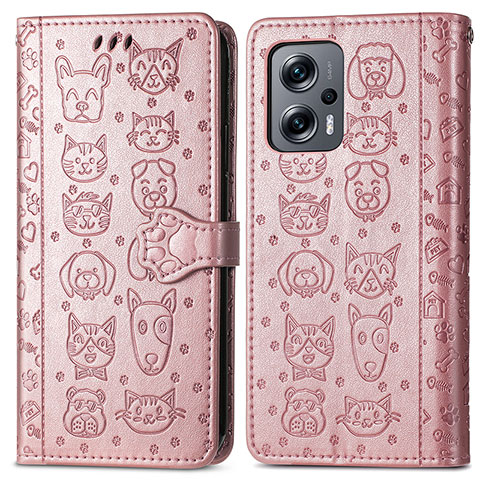 Custodia Portafoglio In Pelle Fantasia Modello Cover con Supporto S03D per Xiaomi Redmi Note 12T Pro 5G Oro Rosa