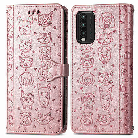 Custodia Portafoglio In Pelle Fantasia Modello Cover con Supporto S03D per Xiaomi Redmi Note 9 4G Rosa