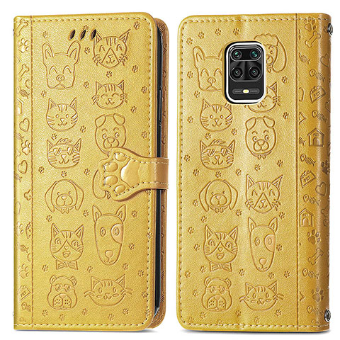 Custodia Portafoglio In Pelle Fantasia Modello Cover con Supporto S03D per Xiaomi Redmi Note 9 Pro Giallo