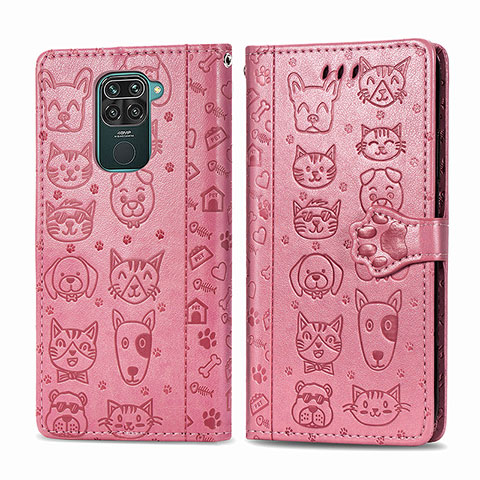 Custodia Portafoglio In Pelle Fantasia Modello Cover con Supporto S03D per Xiaomi Redmi Note 9 Rosa