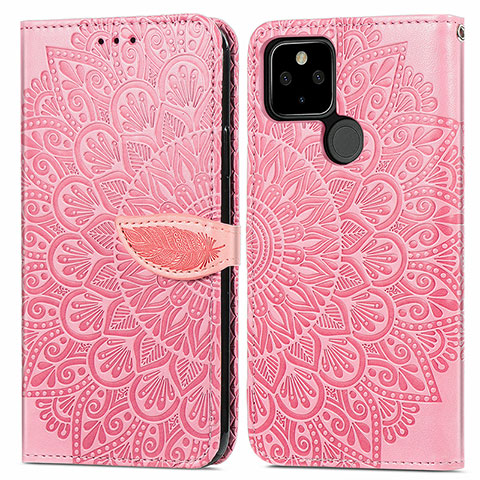 Custodia Portafoglio In Pelle Fantasia Modello Cover con Supporto S04D per Google Pixel 5a 5G Oro Rosa