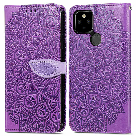 Custodia Portafoglio In Pelle Fantasia Modello Cover con Supporto S04D per Google Pixel 5a 5G Viola