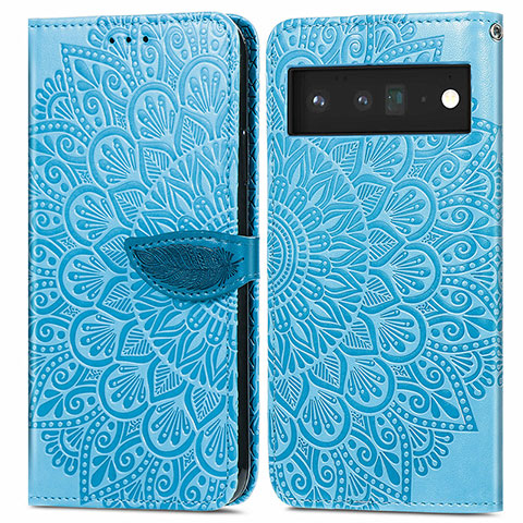 Custodia Portafoglio In Pelle Fantasia Modello Cover con Supporto S04D per Google Pixel 6 5G Blu