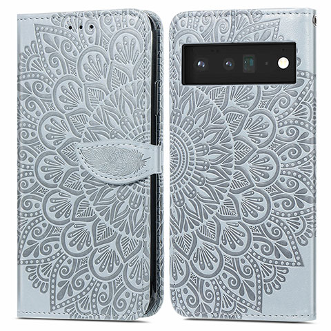 Custodia Portafoglio In Pelle Fantasia Modello Cover con Supporto S04D per Google Pixel 6 5G Grigio