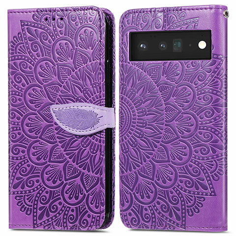 Custodia Portafoglio In Pelle Fantasia Modello Cover con Supporto S04D per Google Pixel 6 5G Viola