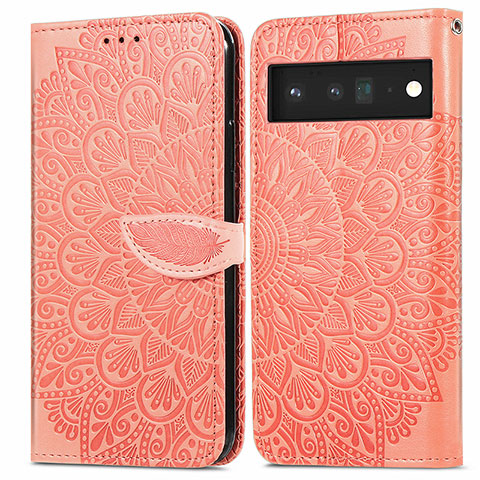 Custodia Portafoglio In Pelle Fantasia Modello Cover con Supporto S04D per Google Pixel 6 Pro 5G Arancione