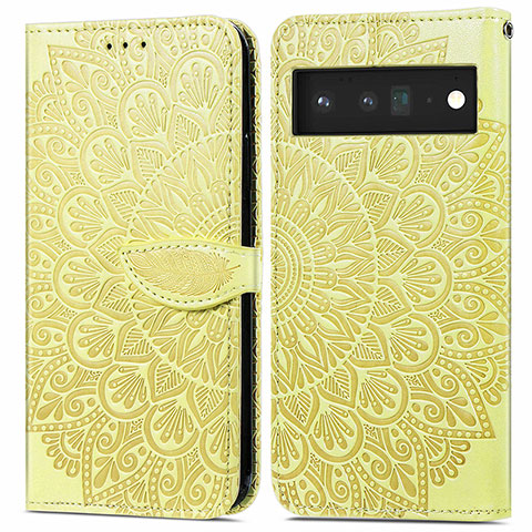 Custodia Portafoglio In Pelle Fantasia Modello Cover con Supporto S04D per Google Pixel 6 Pro 5G Giallo