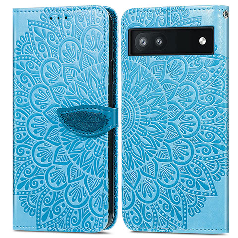 Custodia Portafoglio In Pelle Fantasia Modello Cover con Supporto S04D per Google Pixel 6a 5G Blu