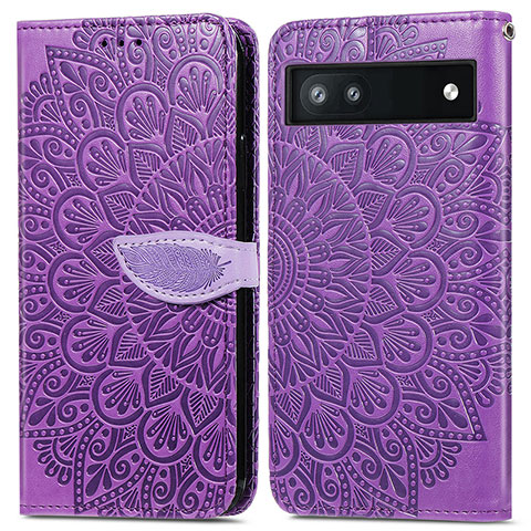 Custodia Portafoglio In Pelle Fantasia Modello Cover con Supporto S04D per Google Pixel 6a 5G Viola