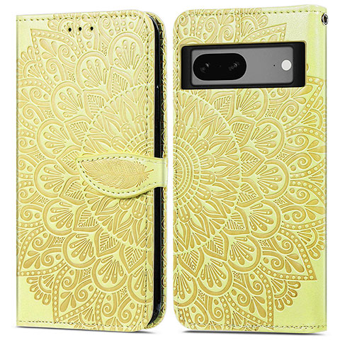 Custodia Portafoglio In Pelle Fantasia Modello Cover con Supporto S04D per Google Pixel 7 5G Giallo