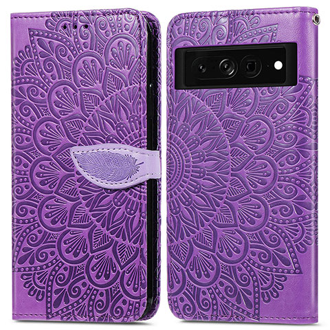 Custodia Portafoglio In Pelle Fantasia Modello Cover con Supporto S04D per Google Pixel 7 Pro 5G Viola