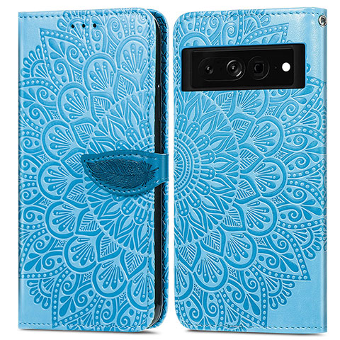 Custodia Portafoglio In Pelle Fantasia Modello Cover con Supporto S04D per Google Pixel 7a 5G Blu