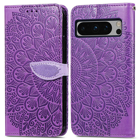 Custodia Portafoglio In Pelle Fantasia Modello Cover con Supporto S04D per Google Pixel 8 Pro 5G Viola