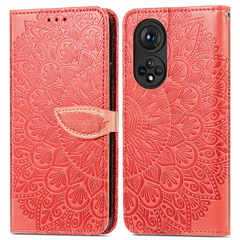 Custodia Portafoglio In Pelle Fantasia Modello Cover con Supporto S04D per Huawei Honor 50 Pro 5G Rosso