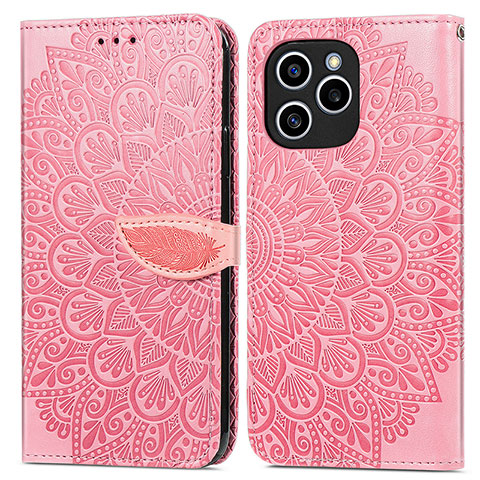 Custodia Portafoglio In Pelle Fantasia Modello Cover con Supporto S04D per Huawei Honor 60 SE 5G Oro Rosa