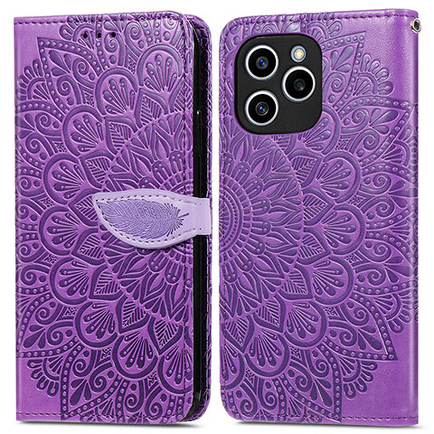 Custodia Portafoglio In Pelle Fantasia Modello Cover con Supporto S04D per Huawei Honor 60 SE 5G Viola