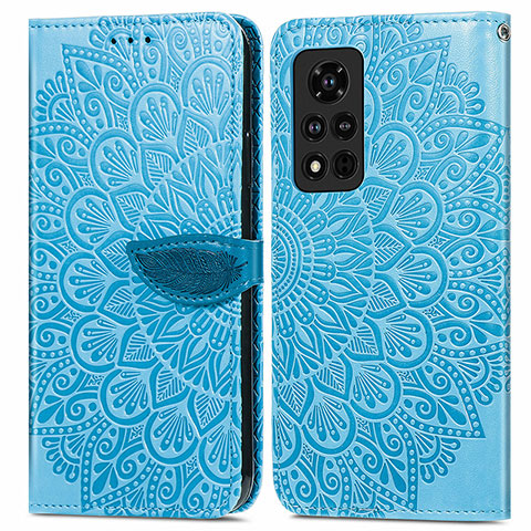 Custodia Portafoglio In Pelle Fantasia Modello Cover con Supporto S04D per Huawei Honor V40 5G Blu