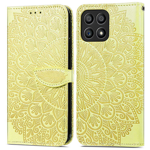 Custodia Portafoglio In Pelle Fantasia Modello Cover con Supporto S04D per Huawei Honor X30i Giallo