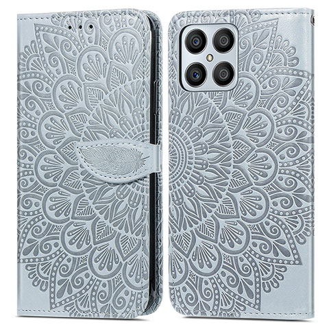 Custodia Portafoglio In Pelle Fantasia Modello Cover con Supporto S04D per Huawei Honor X8 4G Grigio